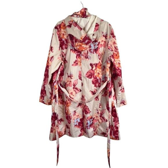 Chicos Jacket Women 2XL Pink Trench Raincoat Knee Length Tie Dye Neutral Artsy - Picture 11 of 15